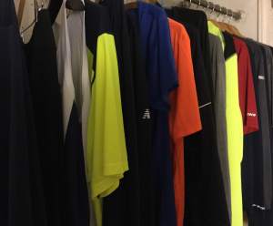 Look! You can see a lot of running clothes that were worn while actually running and are now drying and waiting to be worn again! (c) Stacey Cooper